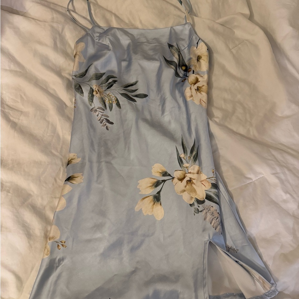 Princess Polly Light Blue Satin floral Dress